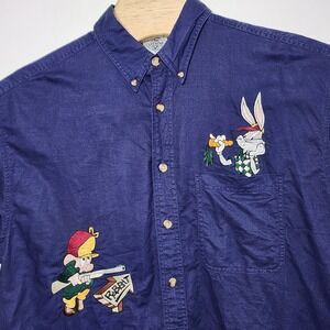Vintage Acme Clothing Co.‎ Looney Tunes Bugs Bunny Button Down Shirt Men L Navy